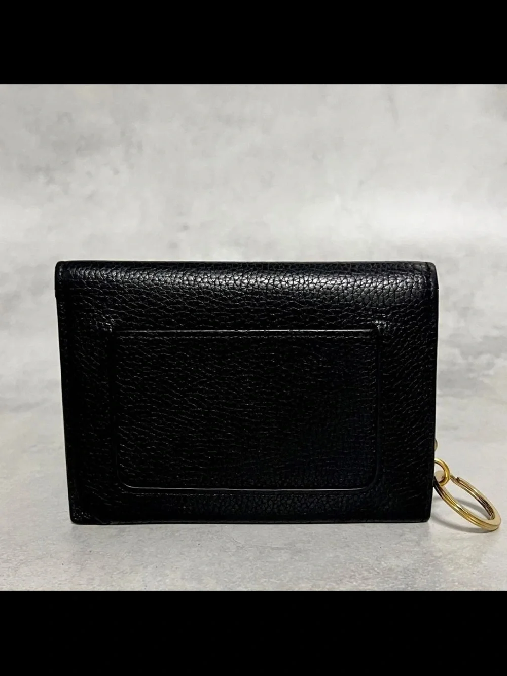 Mulberry Black Pebbled Leather Card Holder with Gold Key Ring